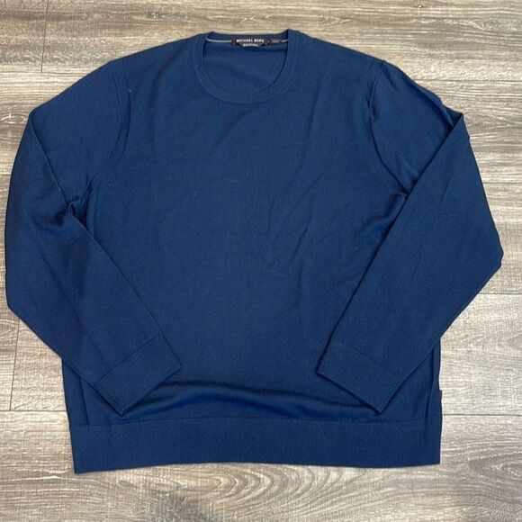 MICHAEL KORS Extrafine Merino Wool Dark Blue Sweater